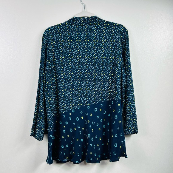 Habitat Blue Teal Green Polka Dot Asymmetrical Blouse Size Small - Picture 7 of 7